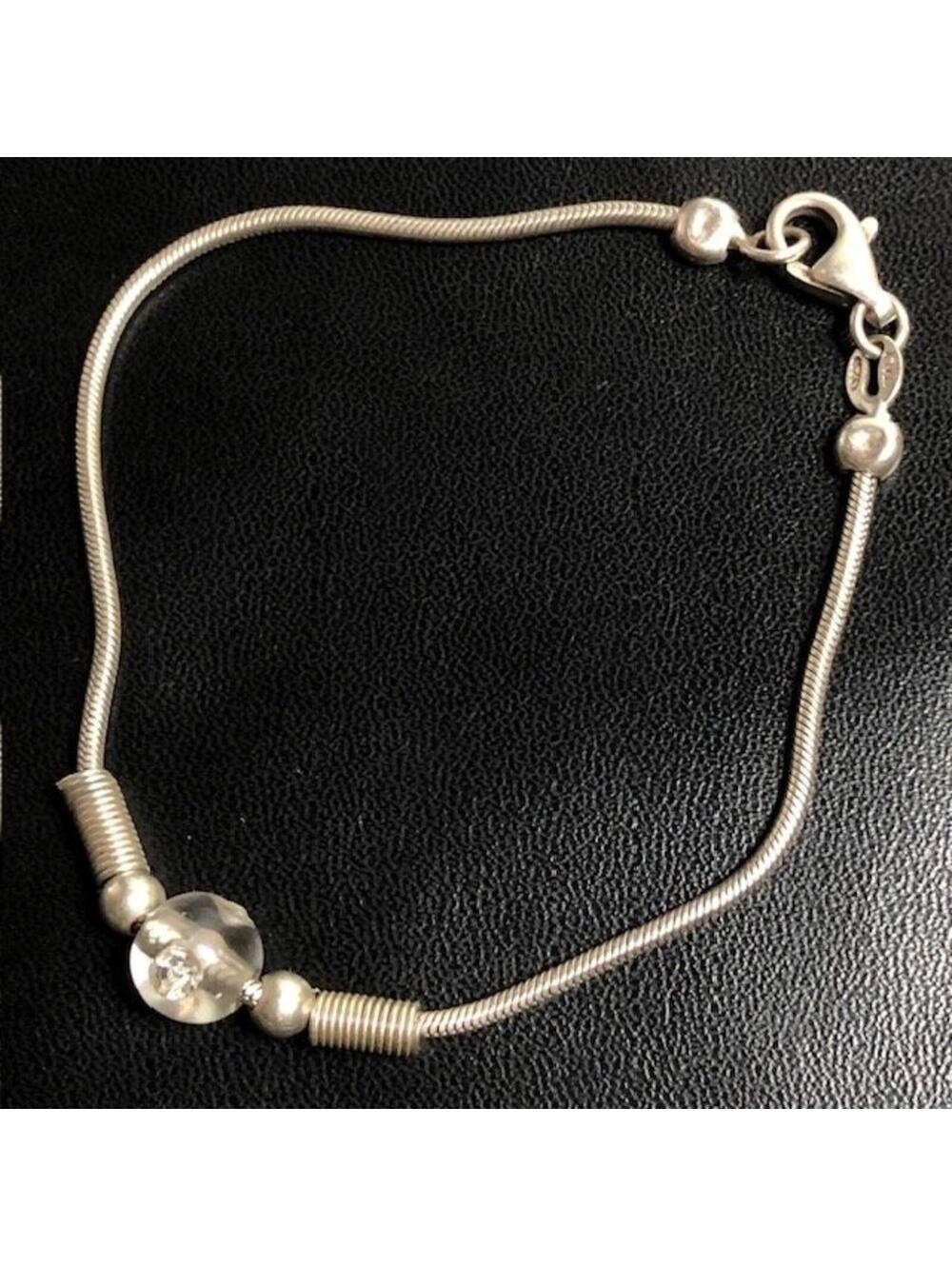 9786 Sterling Silver 925 Italy Bracelet Clear Bead CZ 7.25" snake chain 4.8gram